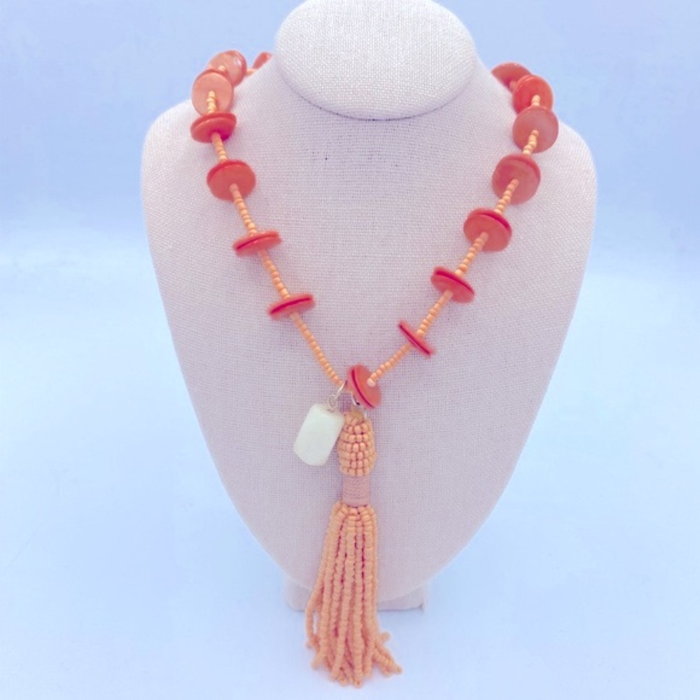 Chicos Nectarine Seed Bead Tassel Necklace Part Of Taylor Collection